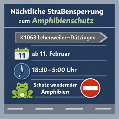 Nächtliche Straßensperrung zum Amphibienschutz bei Lehenweiler